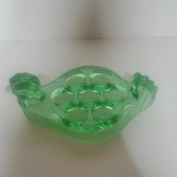 Green Glass Hen Egg Holder - Picture 2 of 5